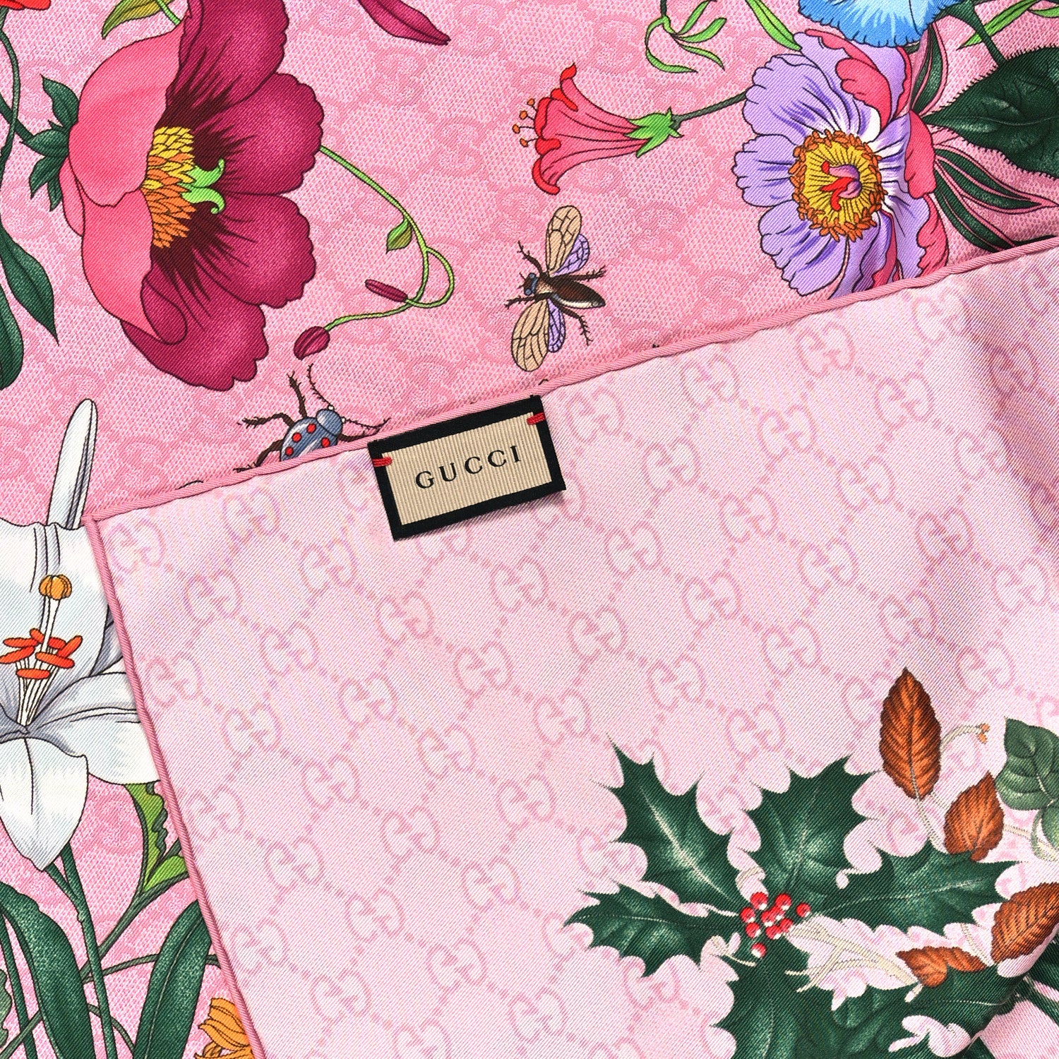 Gucci Silk Twill Flora Beauty Square Scarf Roseate 2 of 3