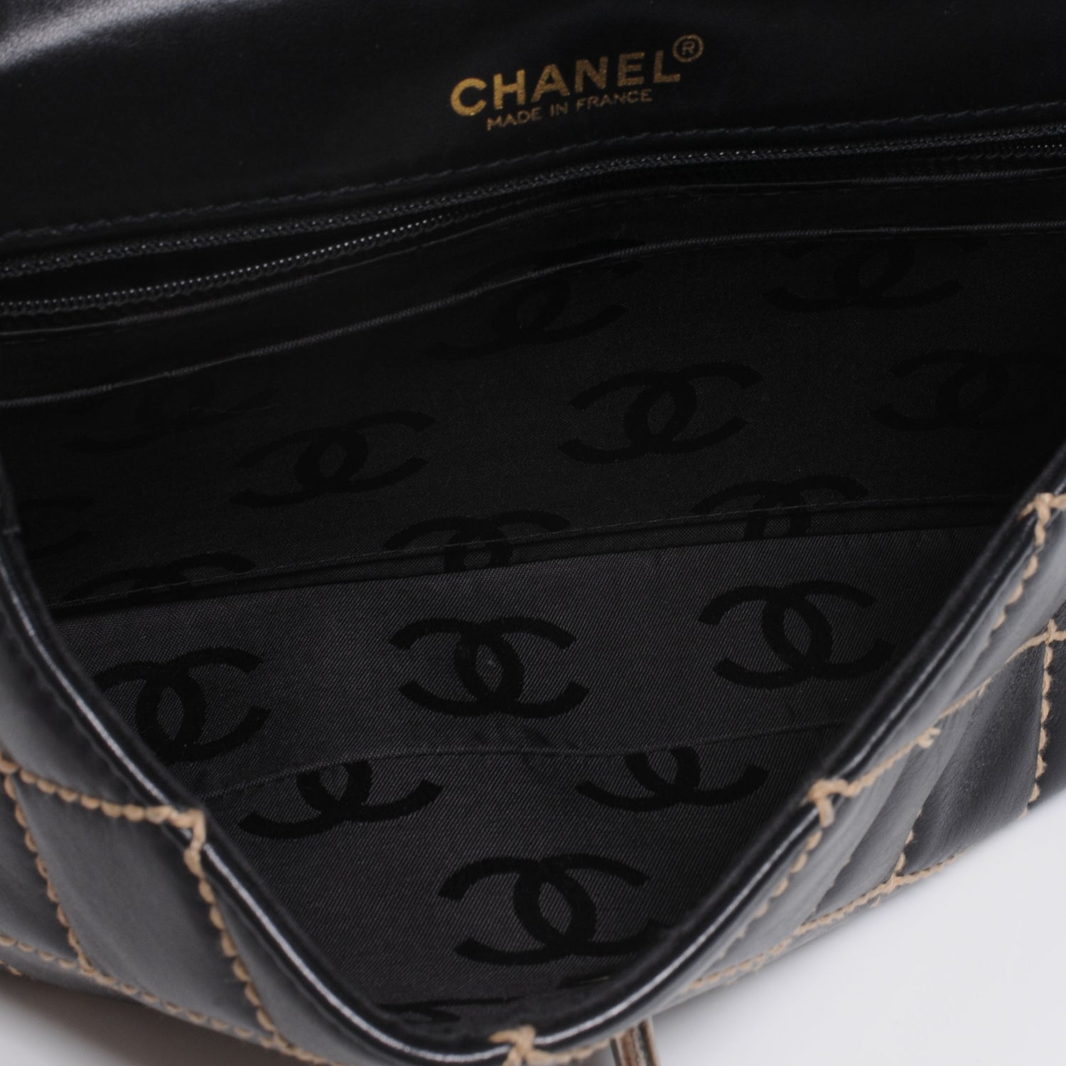 Chanel Leather Quilted Contrast Stitch Surpique Flap Black 6 of 8