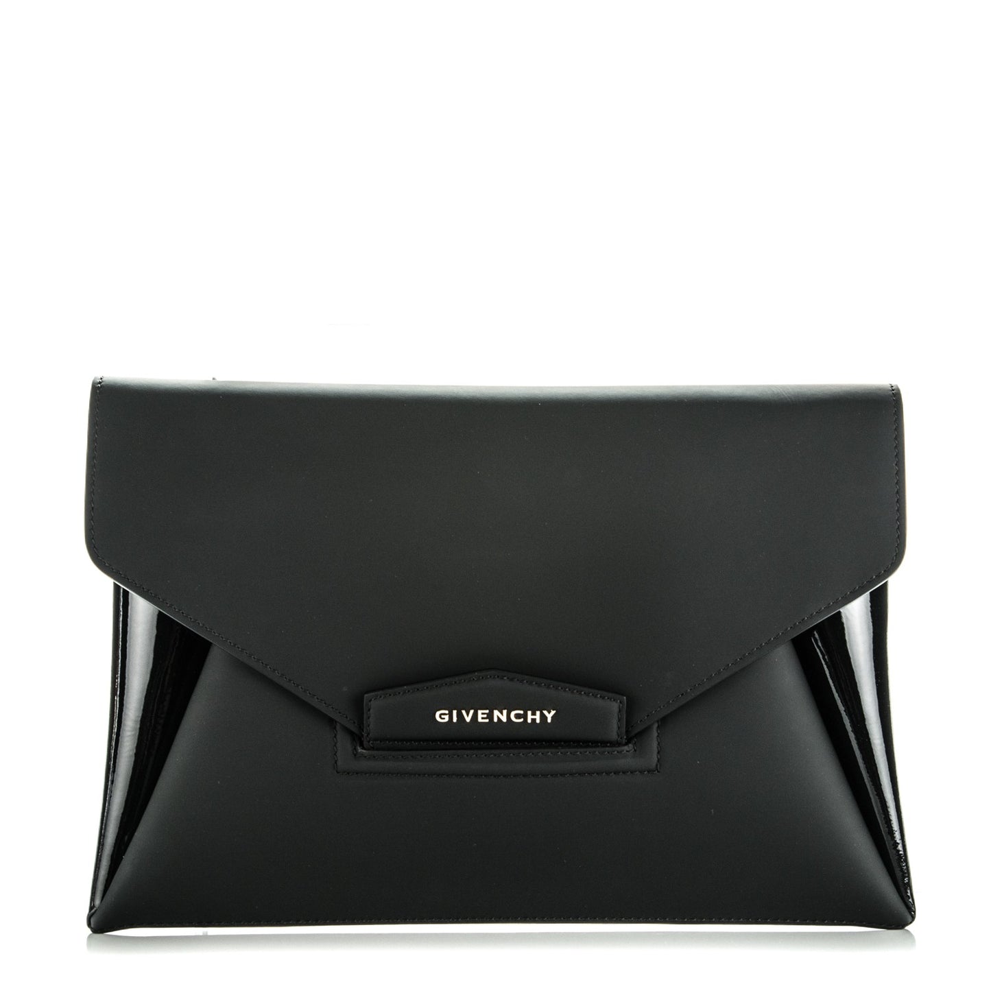 Rubber Effect Calfskin Patent Medium Antigona Envelope Clutch Black