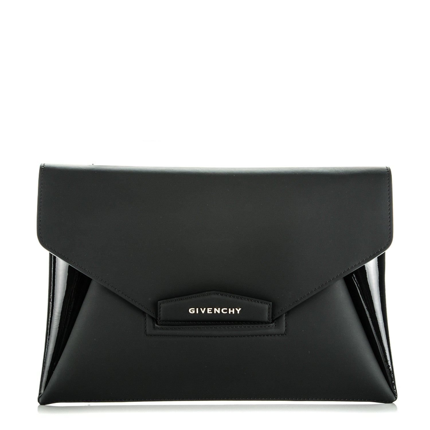 Givenchy Rubber Effect Calfskin Patent Medium Antigona Envelope Clutch Black 1 of 7