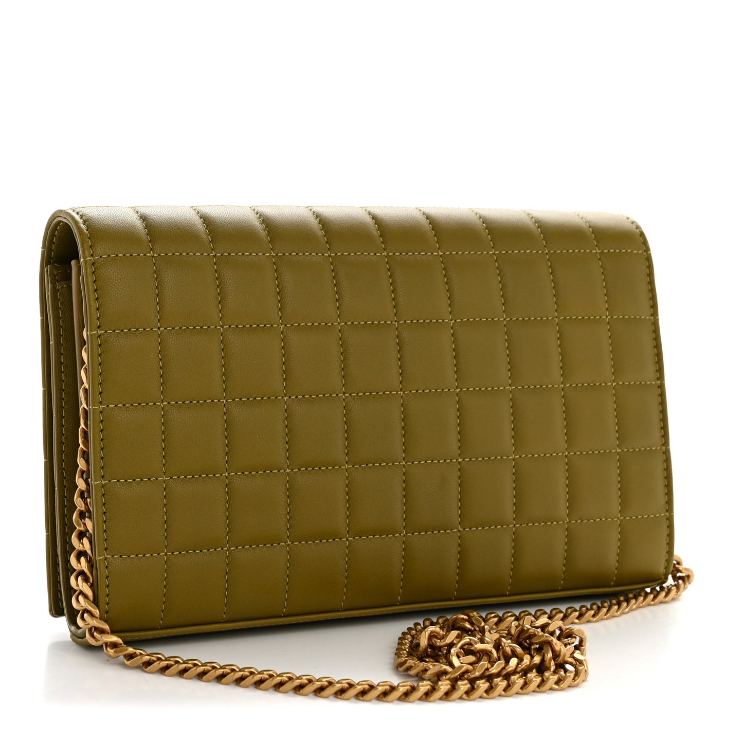 Lambskin Carre Quilted Cassandre Chain Wallet Olive Drab