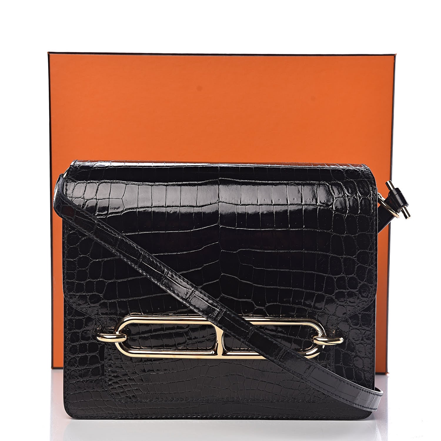 Hermes Shiny Niloticus Crocodile Sac Roulis 23 Black 15 of 15
