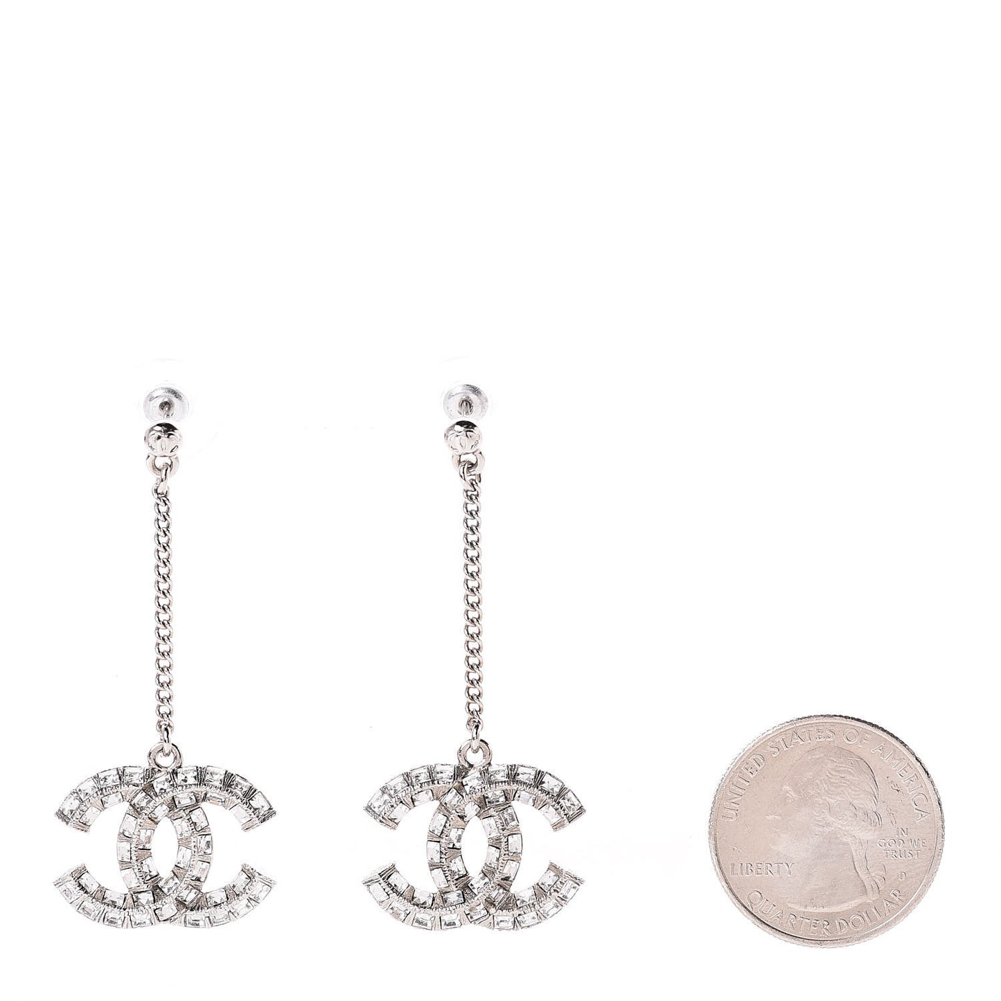 Baguette Crystal CC Drop Earrings Silver