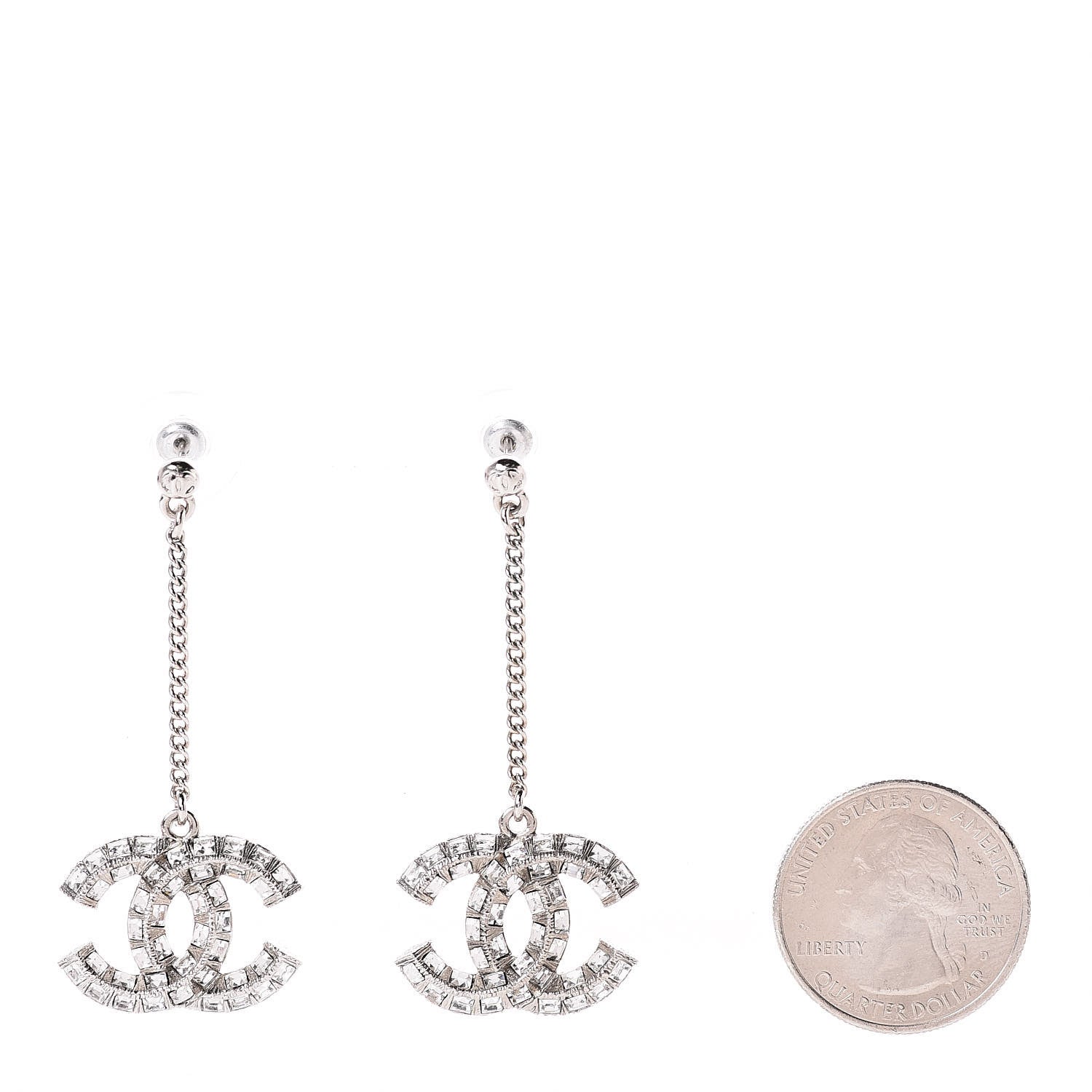 Chanel Baguette Crystal CC Drop Earrings Silver 2 of 4