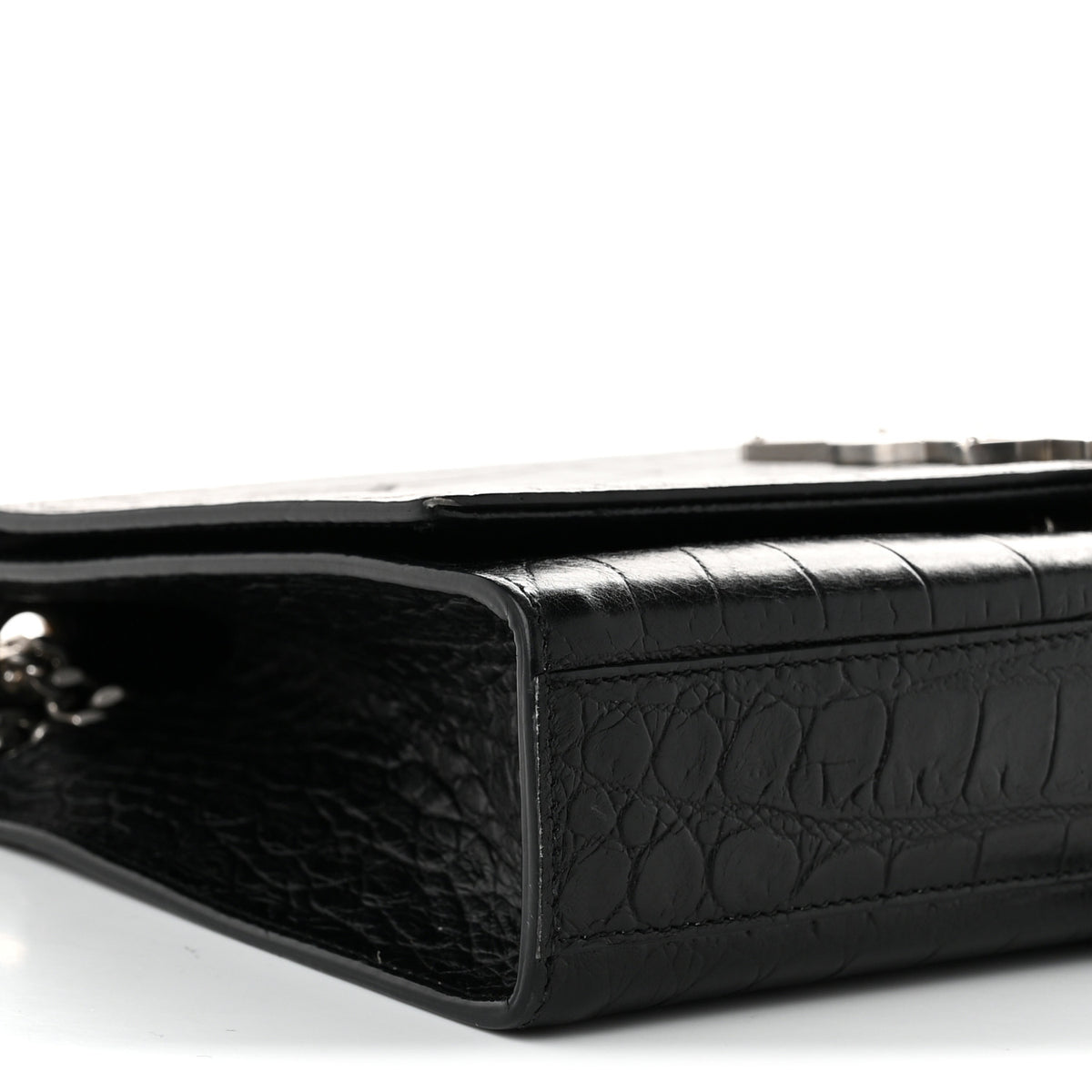 Calfskin Crocodile Embossed Medium Classic Monogram Kate Tassel Satchel Black