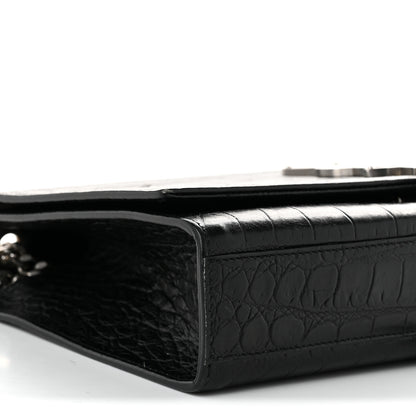 Saint Laurent Calfskin Crocodile Embossed Medium Classic Monogram Kate Tassel Satchel Black 9 of 11