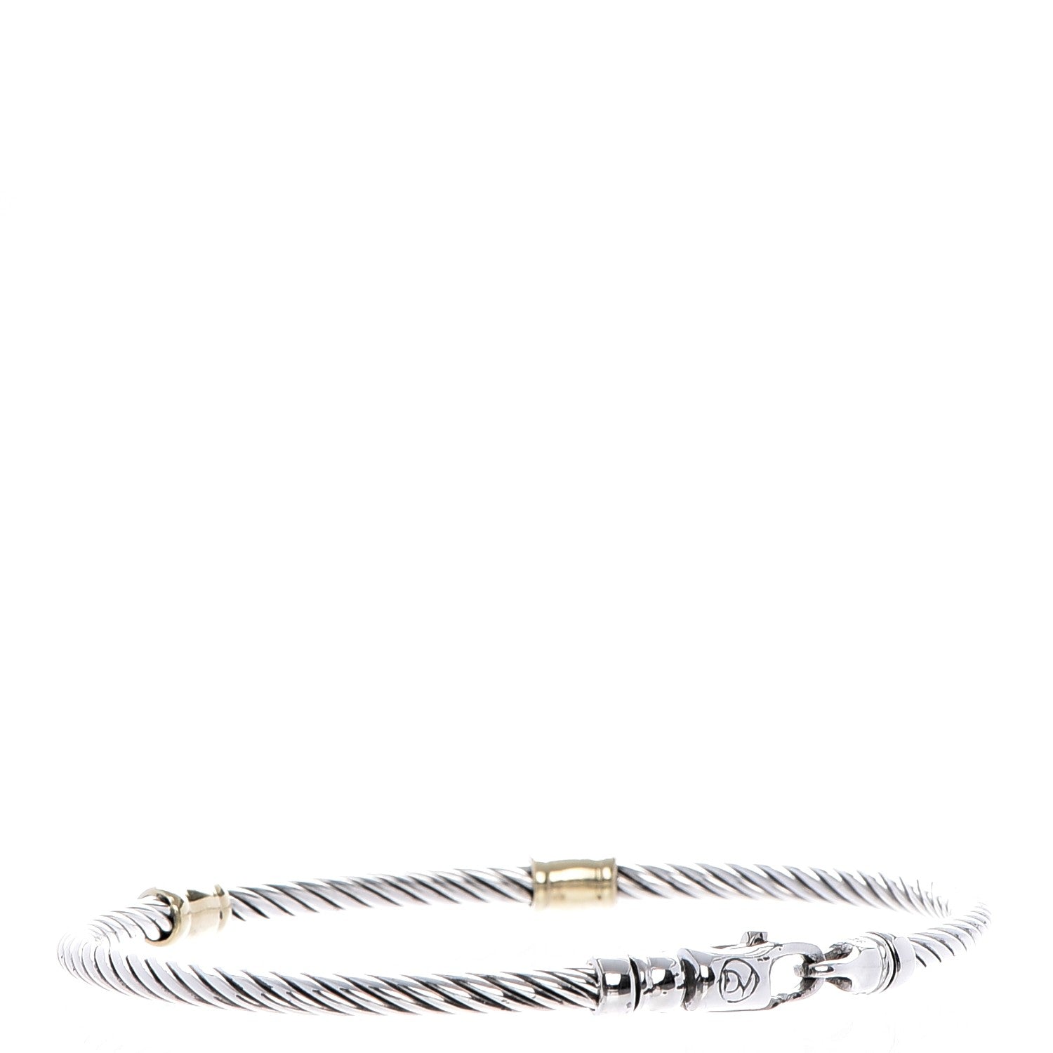 David Yurman Sterling Silver 18K Yellow Gold Diamond 3mm Cable Classics Two Station Bracelet 3 of 8