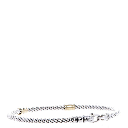 David Yurman Sterling Silver 18K Yellow Gold Diamond 3mm Cable Classics Two Station Bracelet 3 of 8