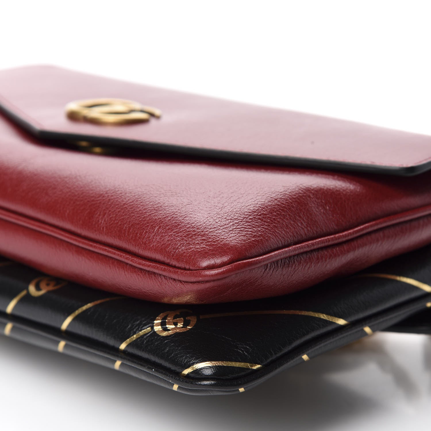 Gucci Calfskin Diagonal GG Medium Thiara Double Envelope Shoulder Bag Black Red 8 of 11