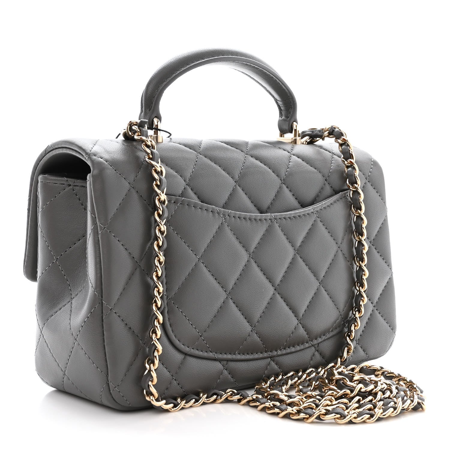 Chanel Lambskin Quilted Mini Top Handle Rectangular Flap Dark Grey 3 of 11