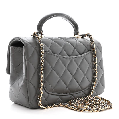 Chanel Lambskin Quilted Mini Top Handle Rectangular Flap Dark Grey 3 of 11