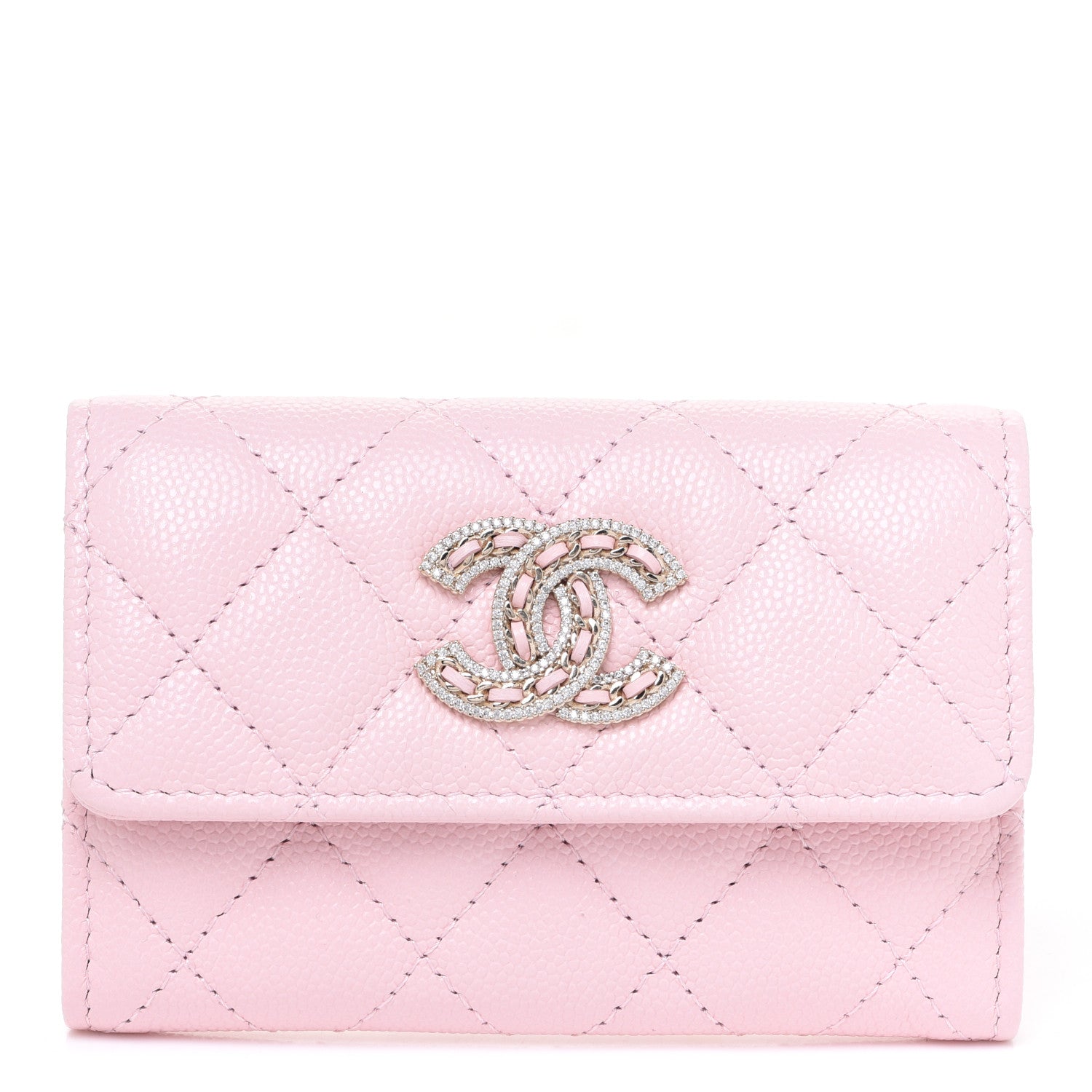 Chanel Caviar Quilted Crystal CC Flap Card Holder Pink 1 of 9