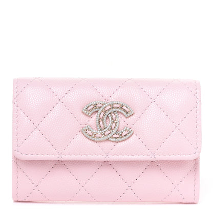 Chanel Caviar Quilted Crystal CC Flap Card Holder Pink 1 of 9