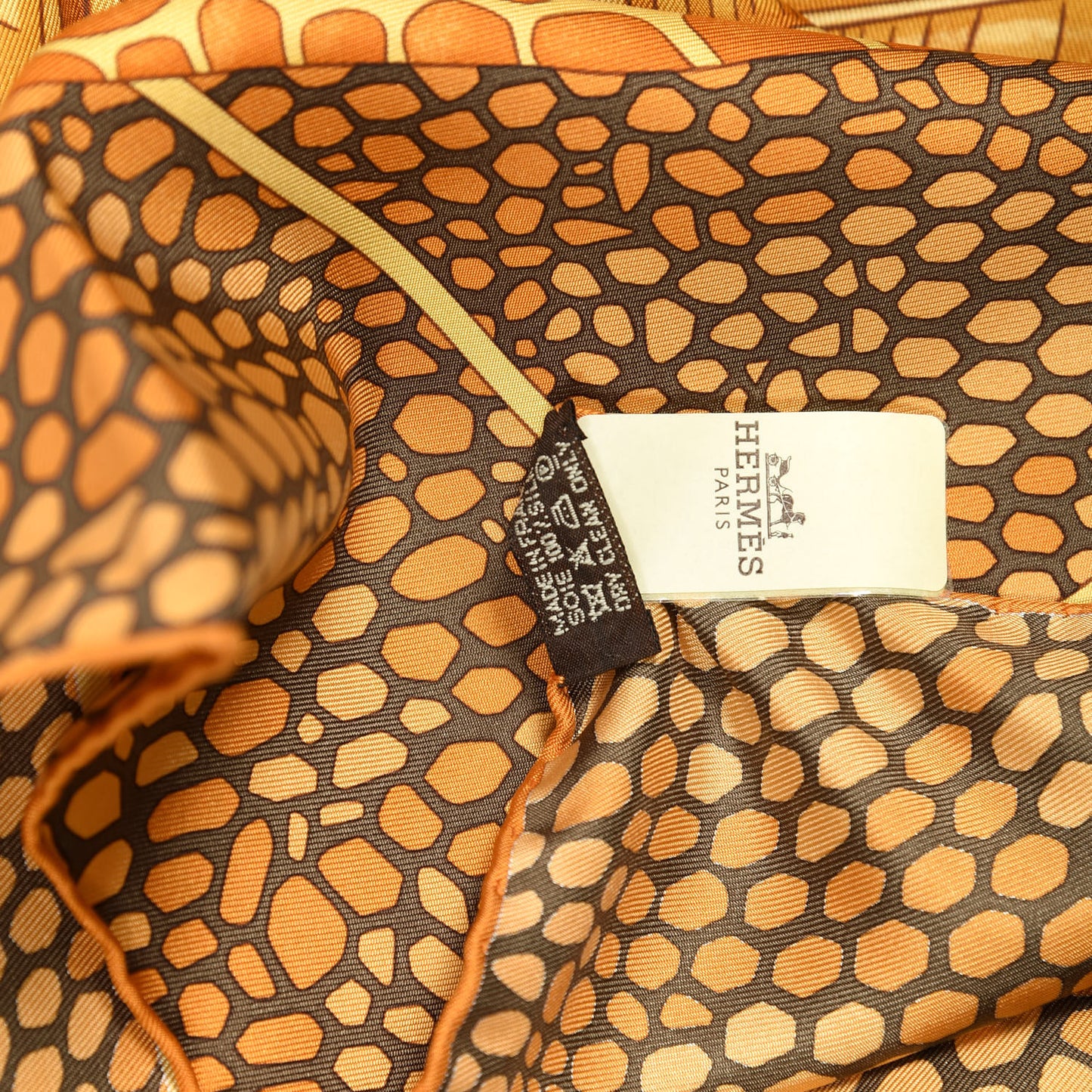 Silk De Madras A Zakynthos Scarf 90 Potiron Marron Beige Dore