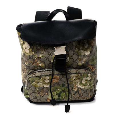 Gucci GG Supreme Monogram Blooms Medium Single Buckle Backpack Beige New Military Black 1 of 12