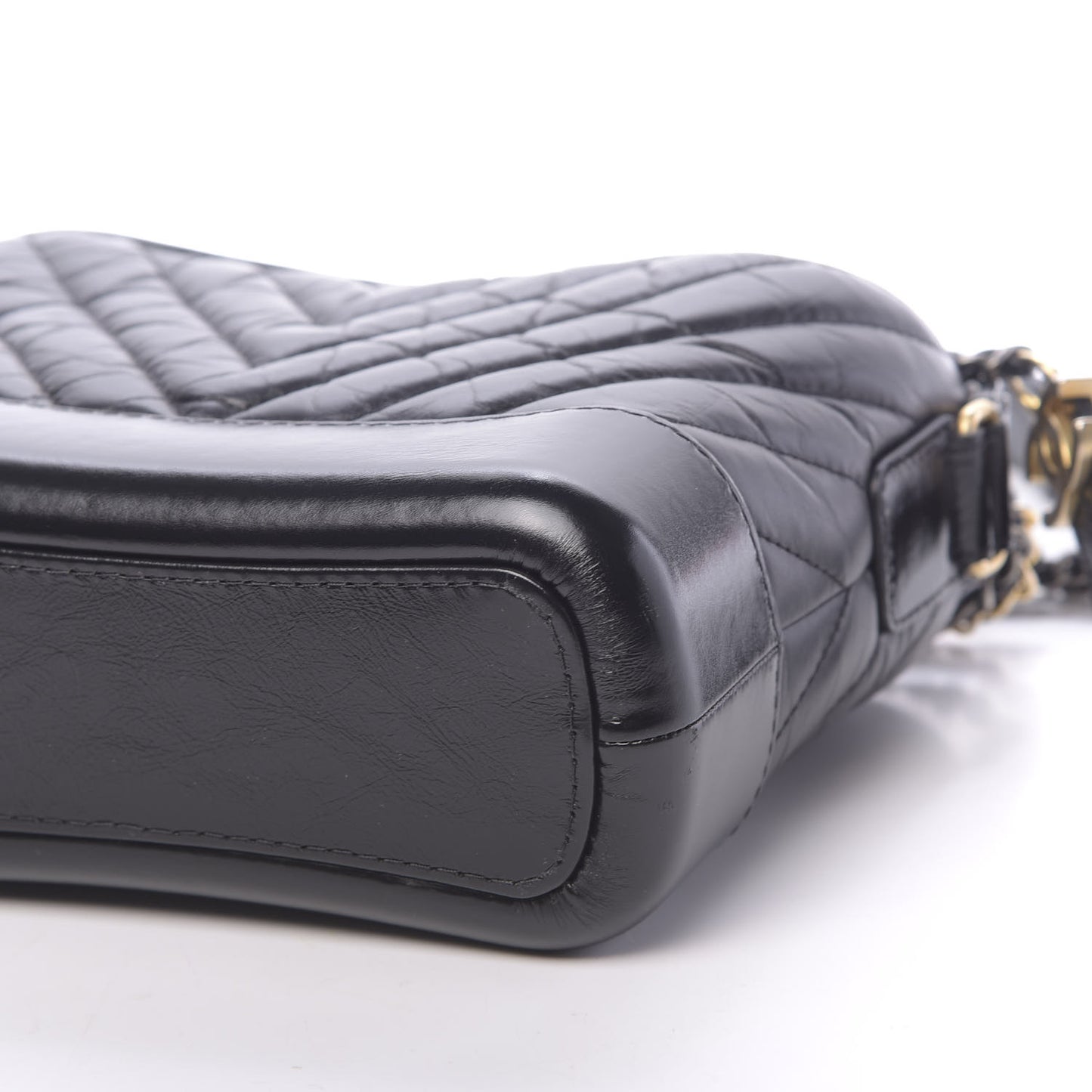 Aged Calfskin Chevron Quilted Small Gabrielle Hobo Black