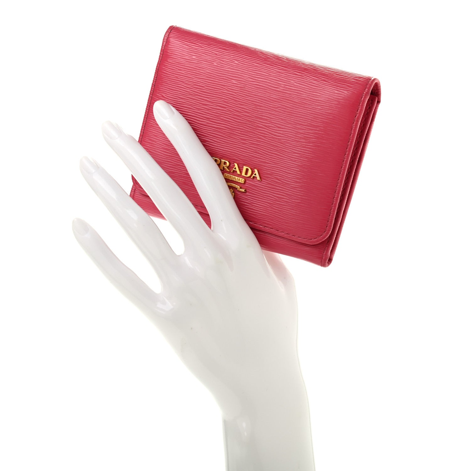 Prada Vitello Move Tri-Fold Compact Wallet Peonia 2 of 14