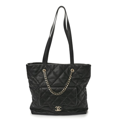 Chanel Calfskin Quilted Pocket Shopping Tote Black 1 of 10