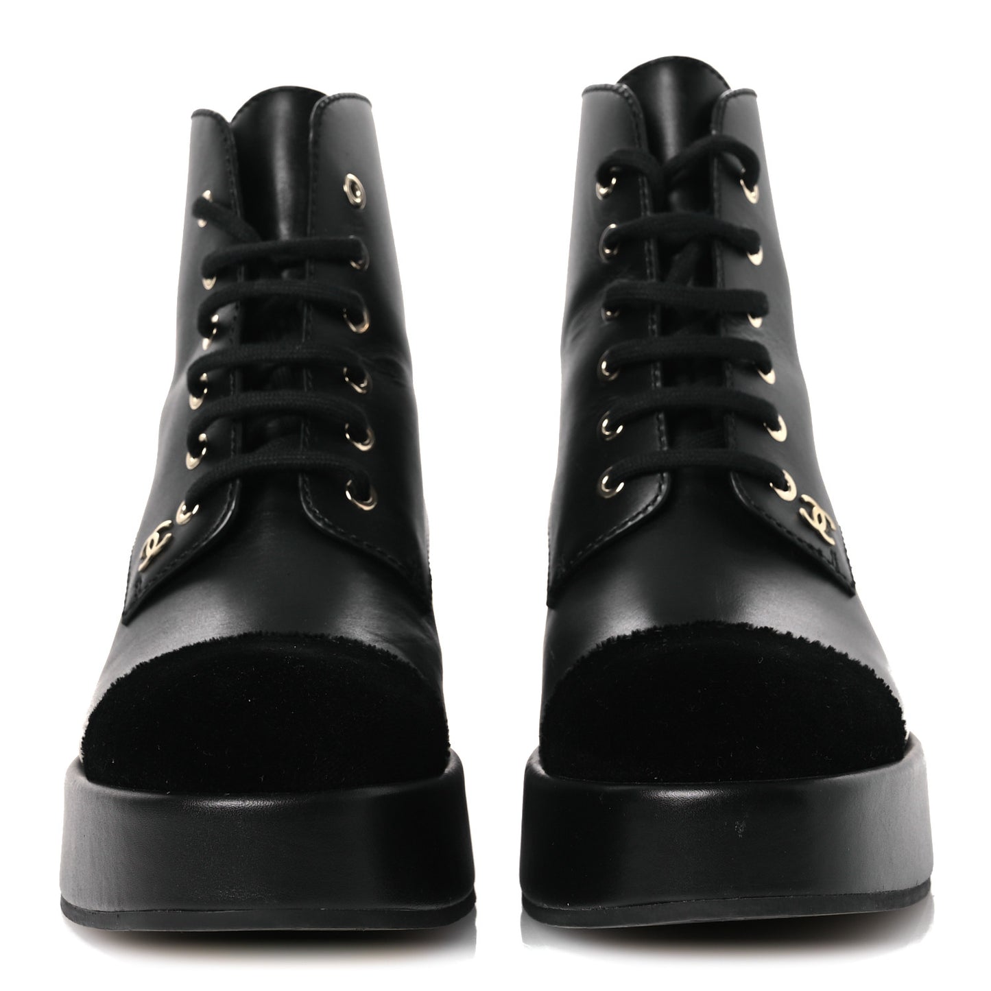 Calfskin Velvet CC Cap Toe Boots 40 Black