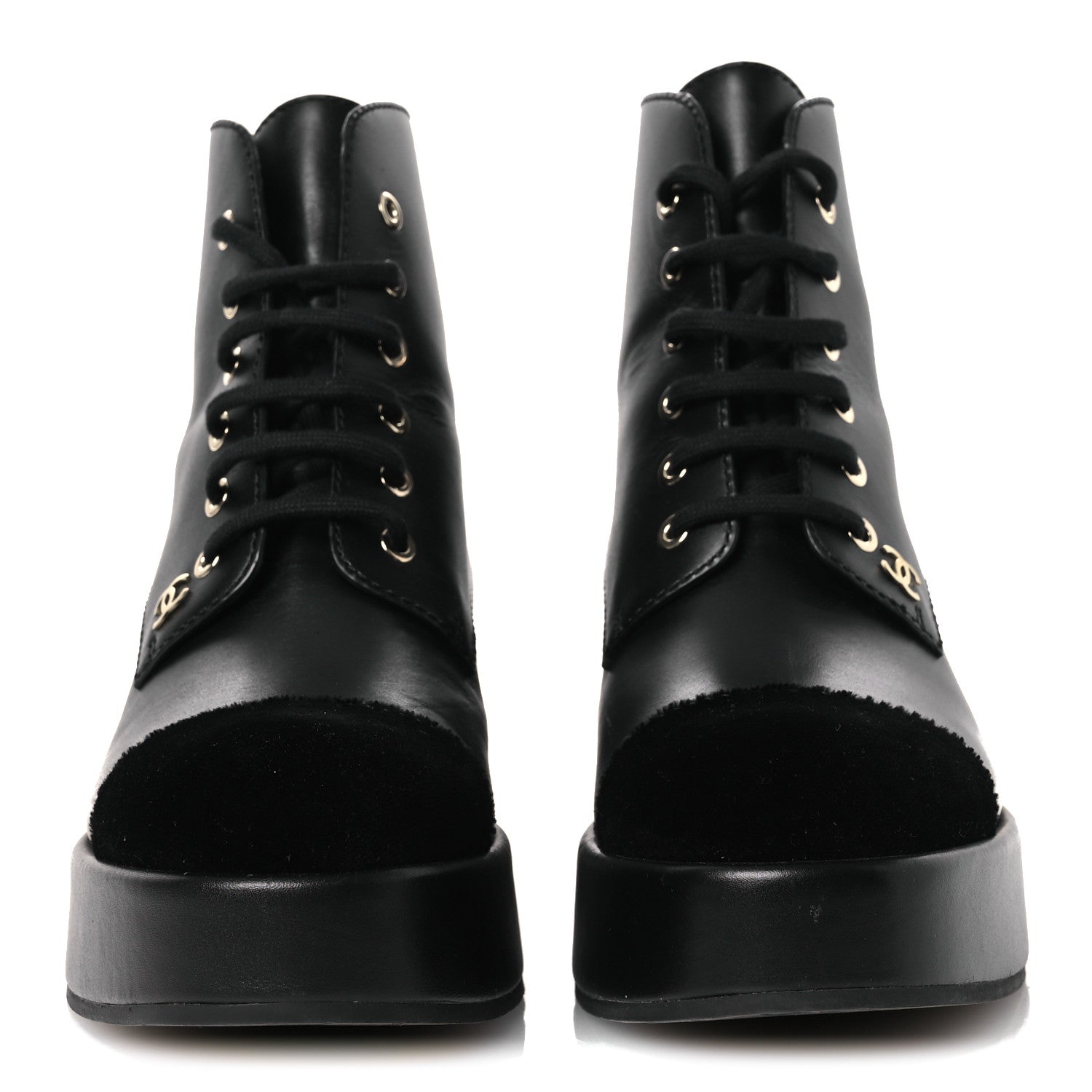 Chanel Calfskin Velvet CC Cap Toe Boots 40 Black 3 of 12