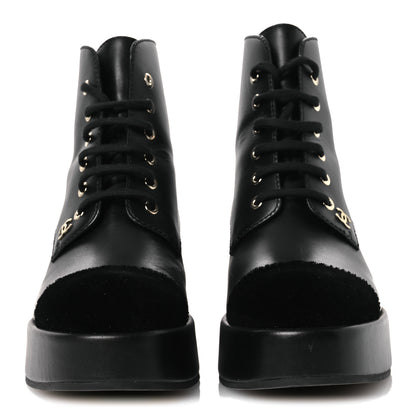 Chanel Calfskin Velvet CC Cap Toe Boots 40 Black 3 of 12