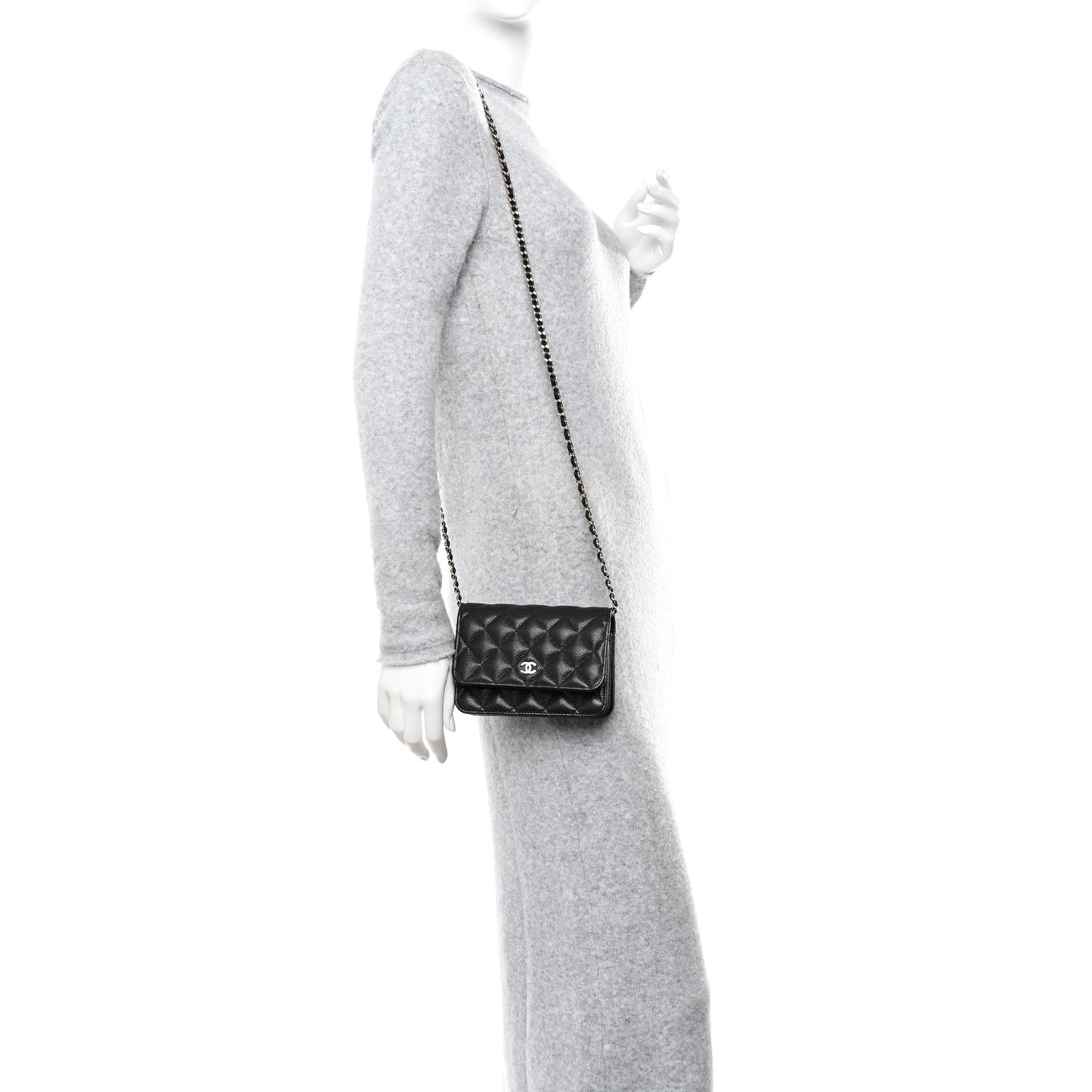 Caviar Quilted Mini Wallet On Chain WOC Black