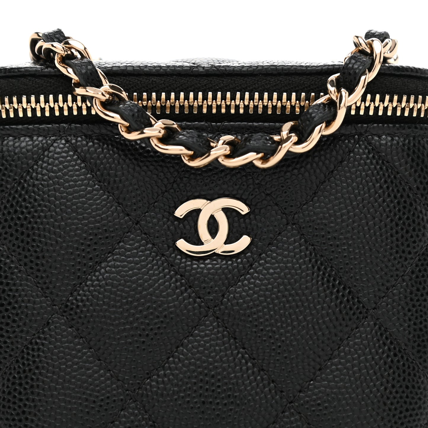 Caviar Quilted Mini Vanity Case With Chain Black
