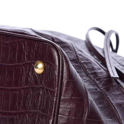 Saint Laurent Calfskin Crocodile Embossed Large Emmanuelle Bucket Bag Burgundy 11 of 12