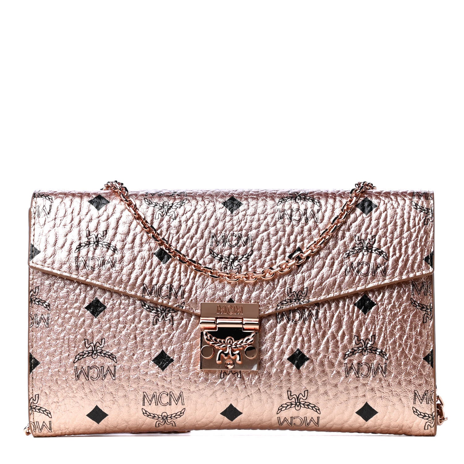 MCM Metallic Visetos Medium Patricia Wallet On Chain Champagne Gold 1 of 8
