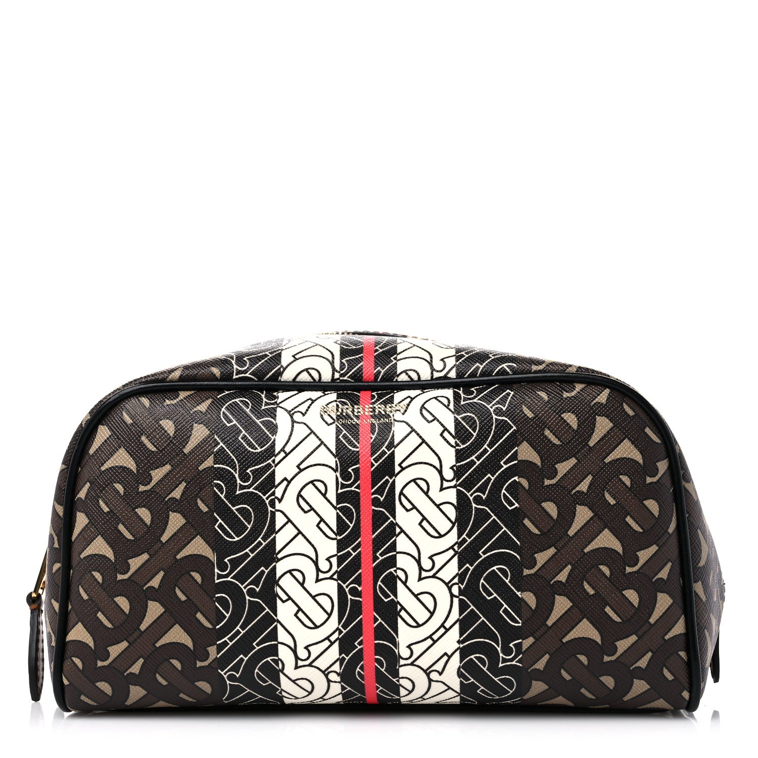Burberry E-Canvas Monogram Stripe Travel Pouch Bridle Brown 1 of 8