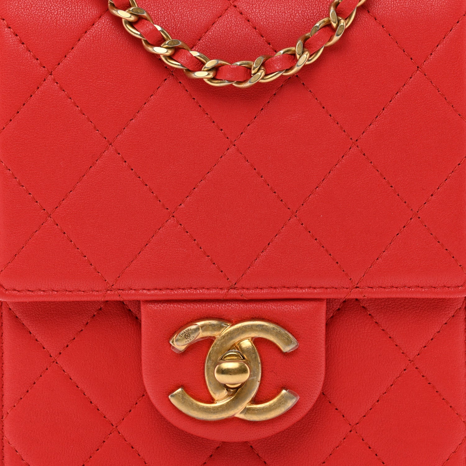 Chanel Lambskin Quilted Pearl Chain Flap Bag Red 5 of 10