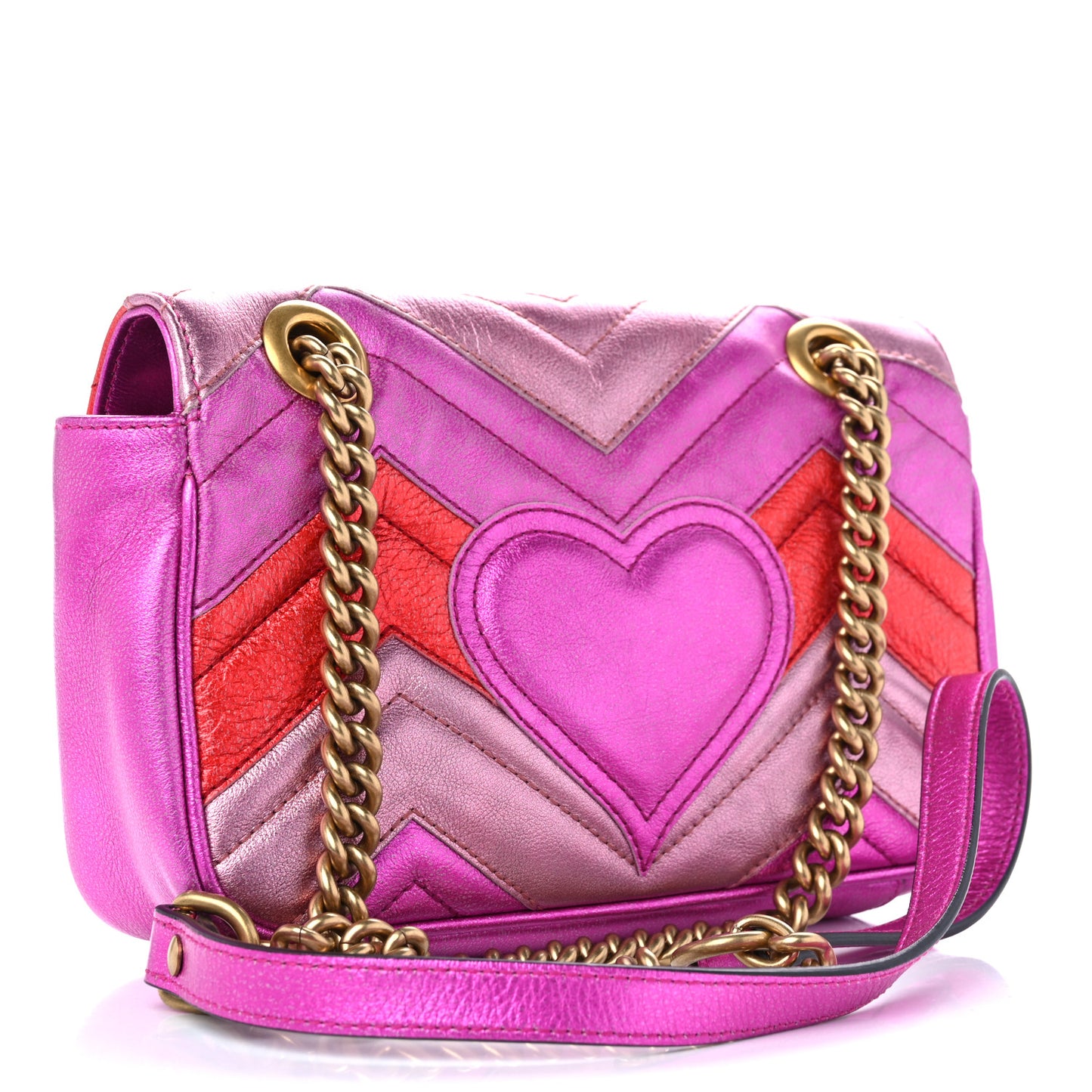 Metallic Calfskin Matelasse Mini GG Marmont Shoulder Bag Fuchsia