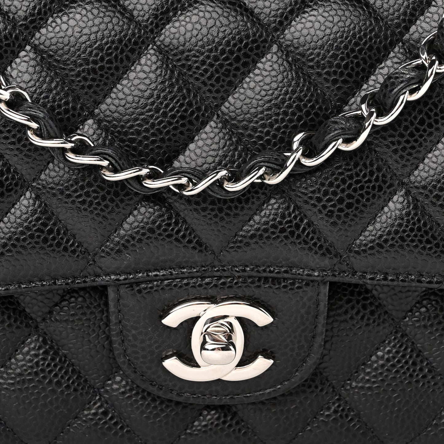 Caviar Quilted Medium Double Flap Black