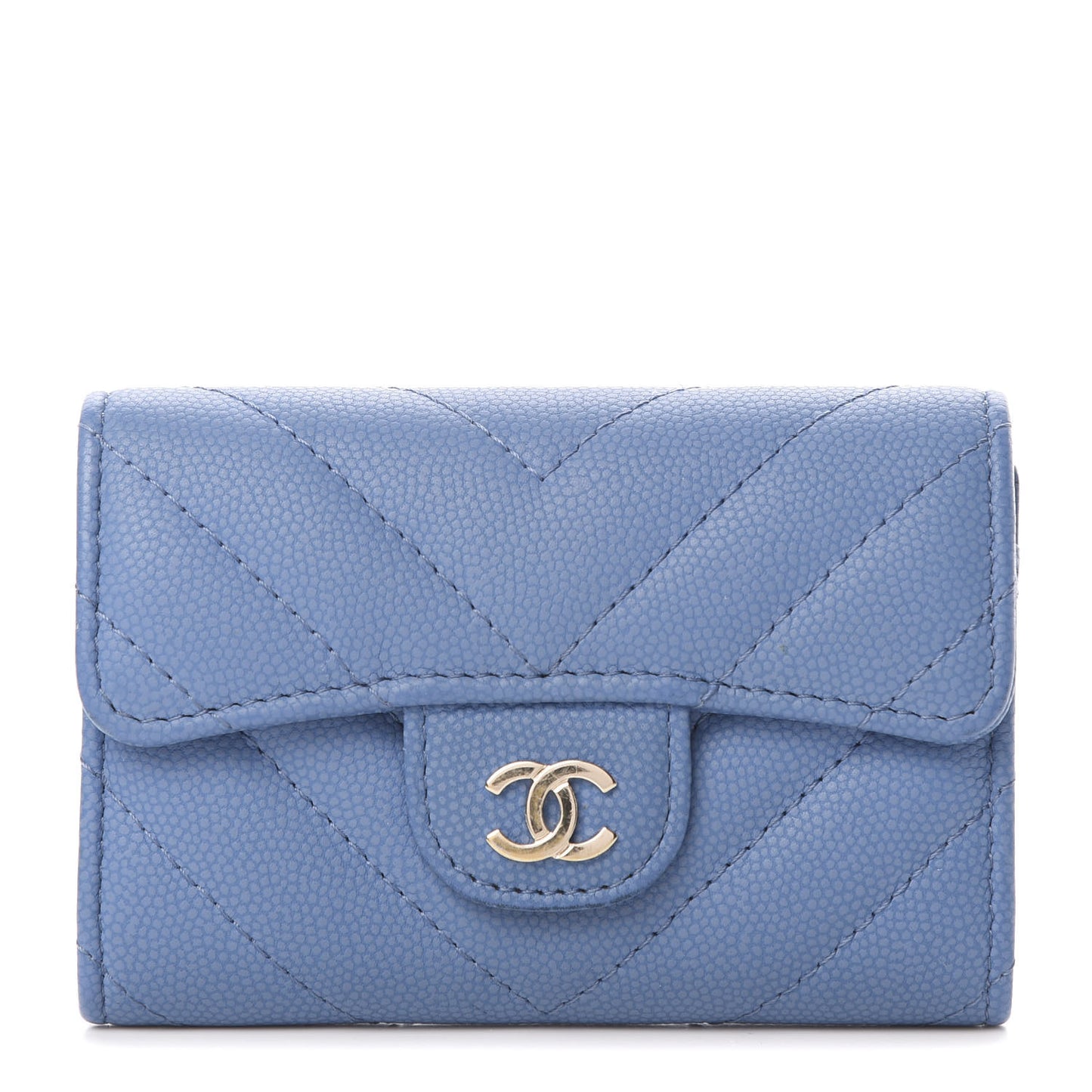 Caviar Chevron Quilted Flap Card Holder Blue