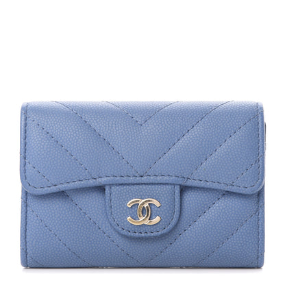 Chanel Caviar Chevron Quilted Flap Card Holder Blue 1 of 9