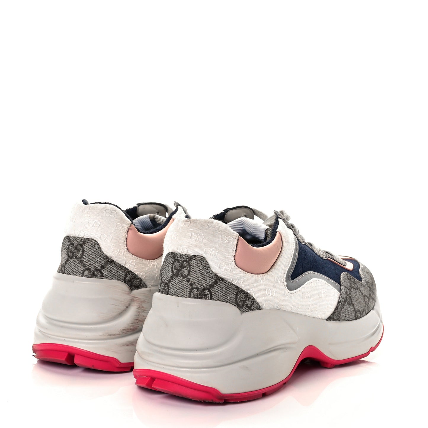 GG Supreme Monogram Mix Monogram Womens Rhyton Sneakers 37.5 London Blue Beige Pale Pink