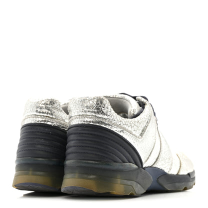 Chanel Metallic Crackled Calfskin CC Sneakers 36 Silver Black Navy 5 of 14