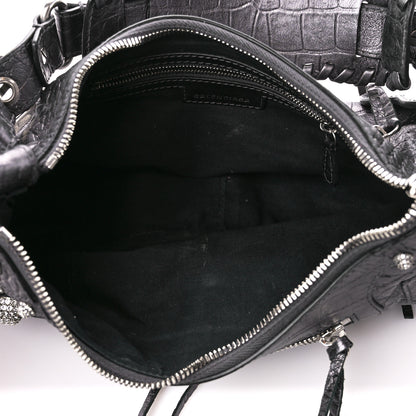 Balenciaga Metallic Calfskin Crocodile Embossed Crystal Small Le Cagole Shoulder Bag Gunmetal 5 of 14