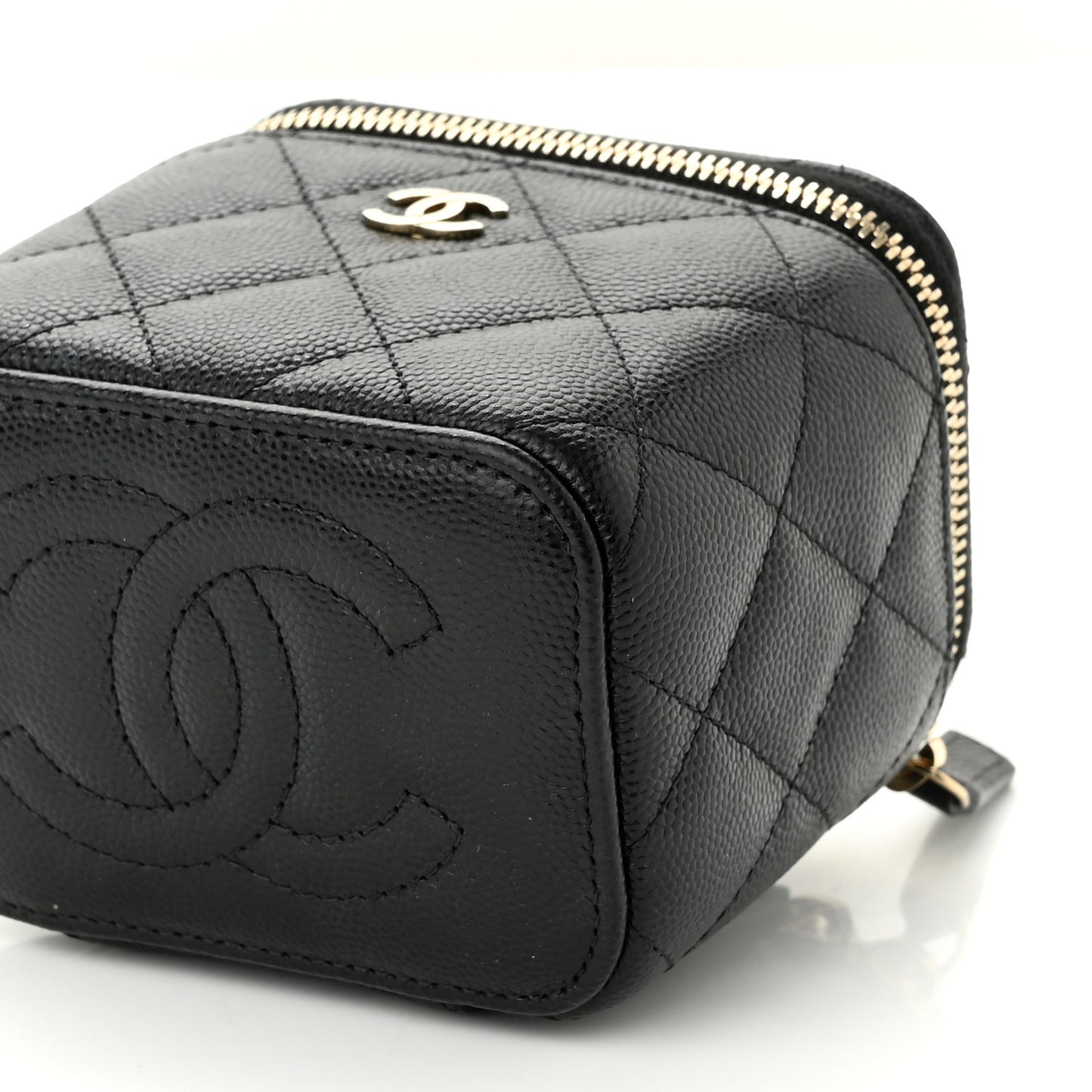 Caviar Quilted Mini Vanity Case With Chain Black
