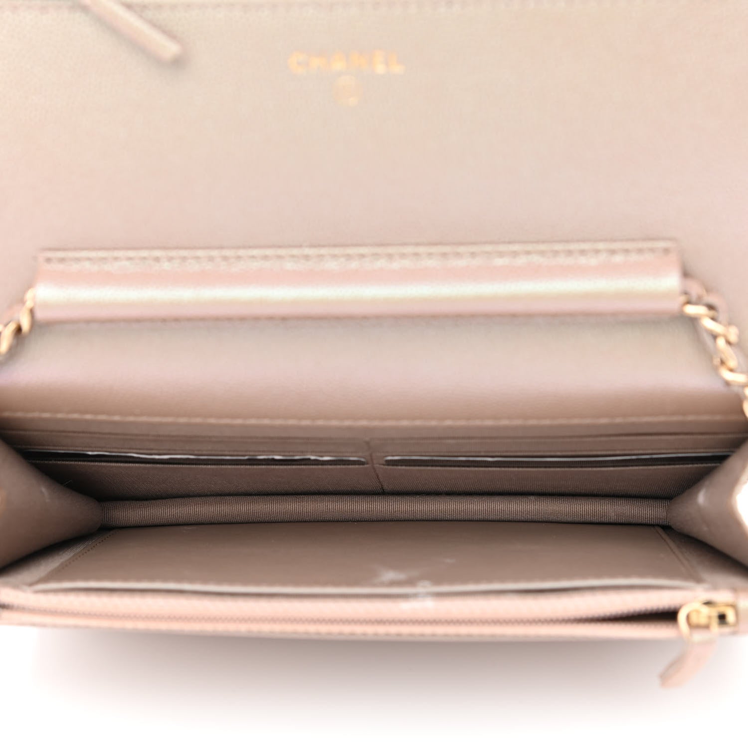 Chanel Iridescent Caviar Quilted Wallet On Chain WOC Beige 5 of 15