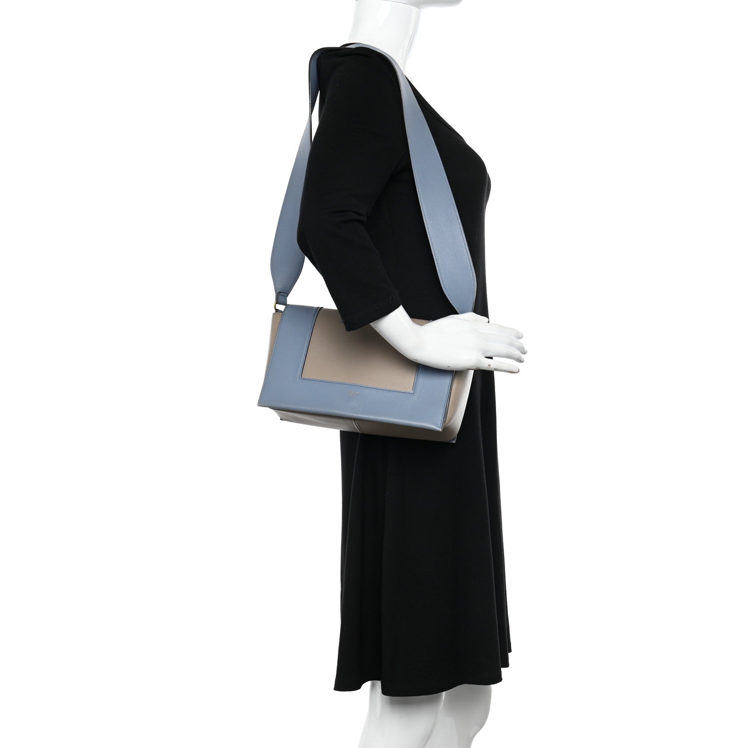 Celine Shiny Smooth Calfskin Medium Frame Shoulder Bag Blue Light Taupe 2 of 15