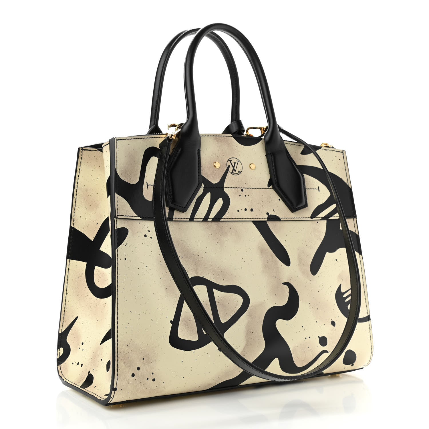 Louis Vuitton Calfskin Tribal City Steamer MM White Black 3 of 10