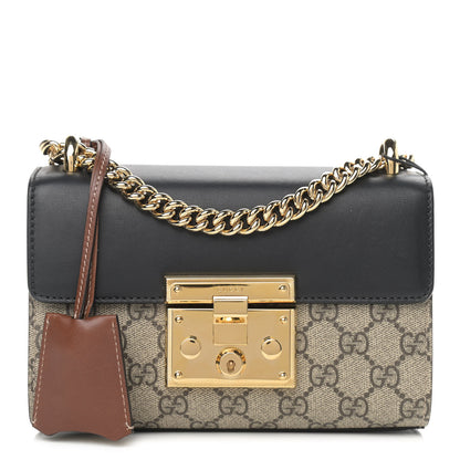 Gucci GG Supreme Monogram Calfskin Small Padlock Shoulder Bag Beige Black Cuir 1 of 11