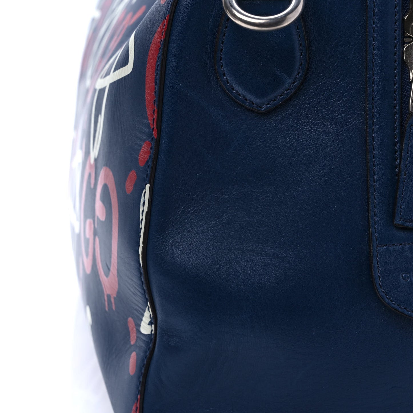 Calfskin GucciGhost Print Duffle Blue Agata Hibiscus Red
