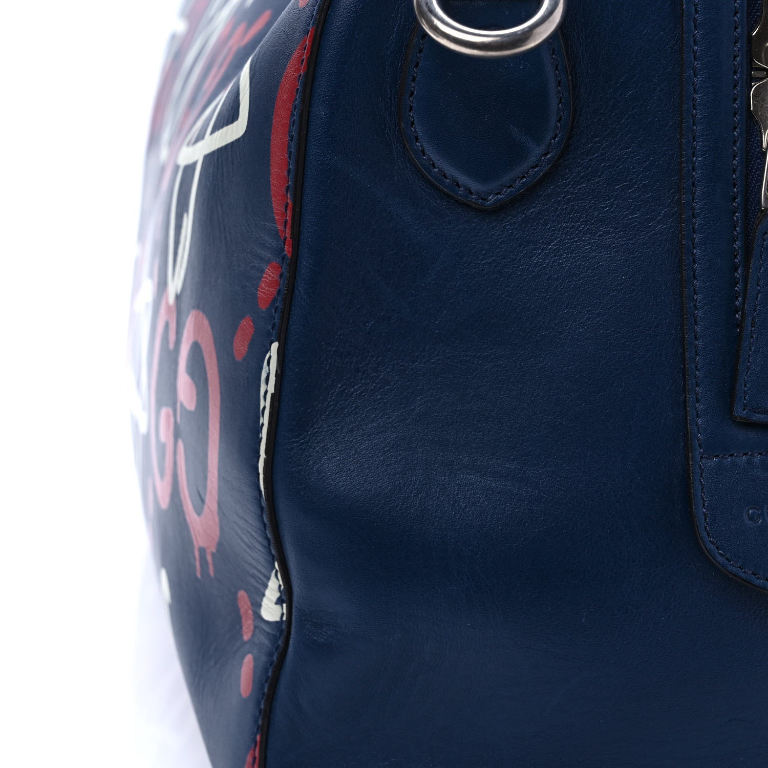 Gucci Calfskin GucciGhost Print Duffle Blue Agata Hibiscus Red 12 of 12
