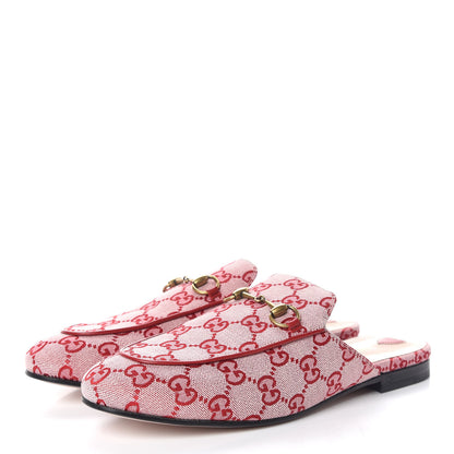 Gucci Canvas GG Monogram Horsebit Womens Princetown Slippers 39 Gardenia Hibiscus Red 3 of 9