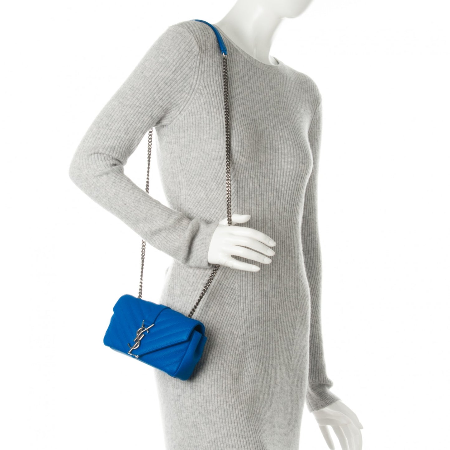 Grained Calfskin Matelasse Chevron Monogram Classic Baby Chain Bag Royal Blue
