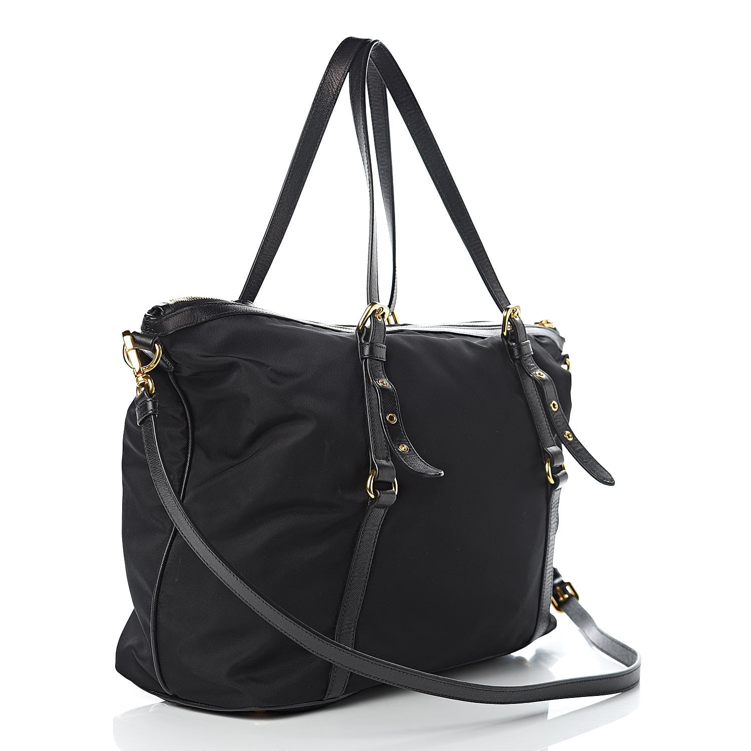 Prada Tessuto Nylon Saffiano Tote Black 3 of 12