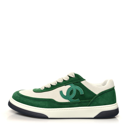 Chanel Suede Kidskin Womens CC Sneakers 38 White Green 1 of 9
