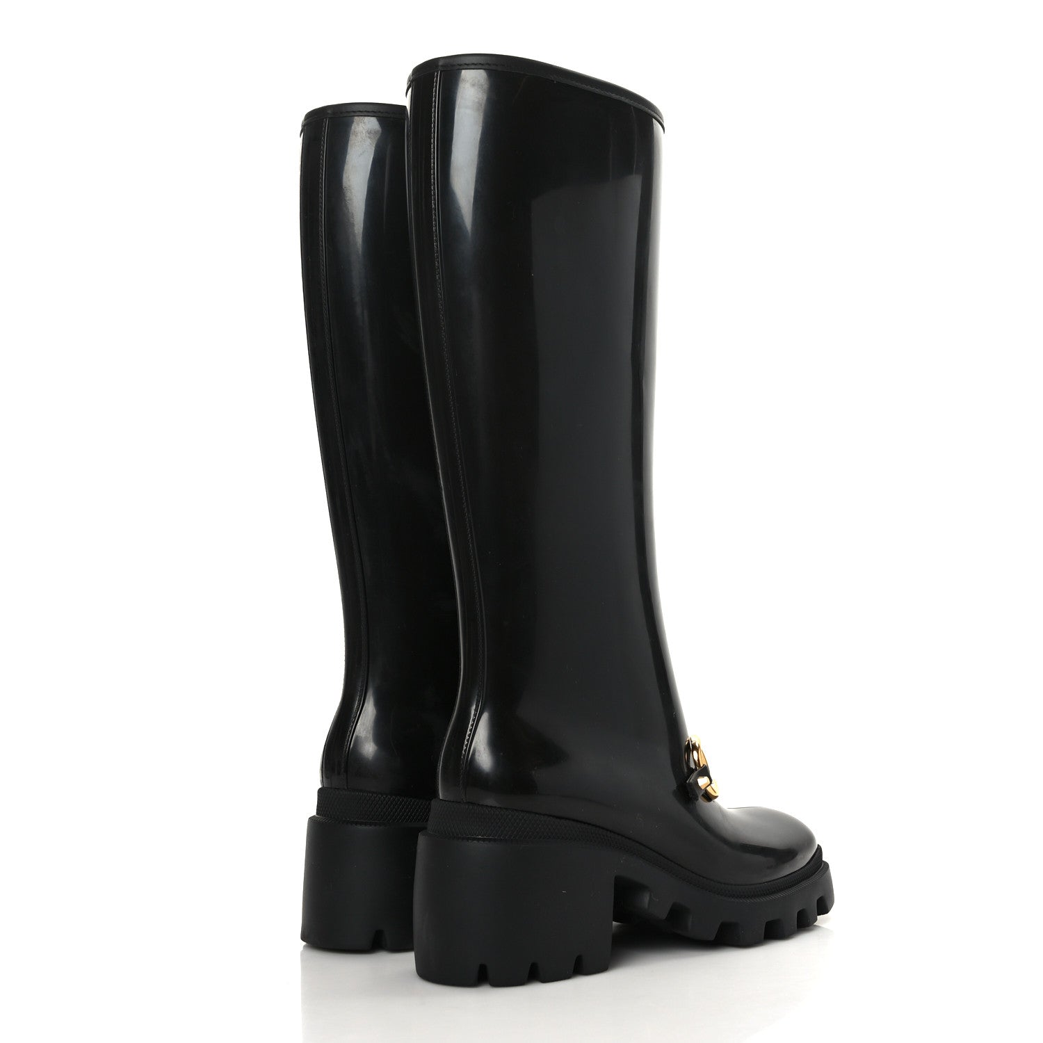 Gucci Rubber Horsebit Knee High Boots 37 Black 6 of 14